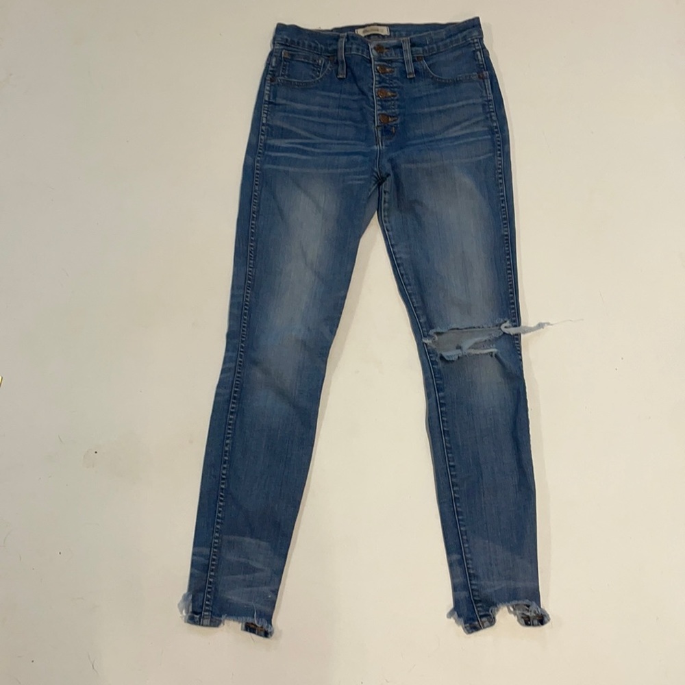 Madewell 10" High-Rise Skinny Jeans  Button-Front and distressed sz 28